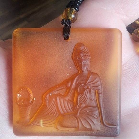 Cameo Amber Glass Pendant Beaded Prayer Beads Knot Necklace Jewelry Art Deco - Picture 5 of 10